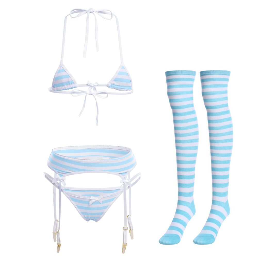 2363 Cute Kawaii Lingerie set Halter Strap Micro Bra Tiny Panty Garter Belt